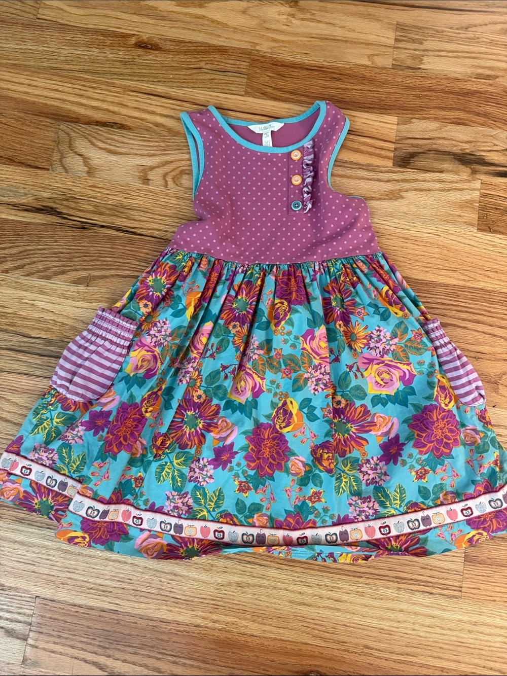 Matilda Jane Teal, Purple & Pink Floral Pocket Dress with Apple Trim